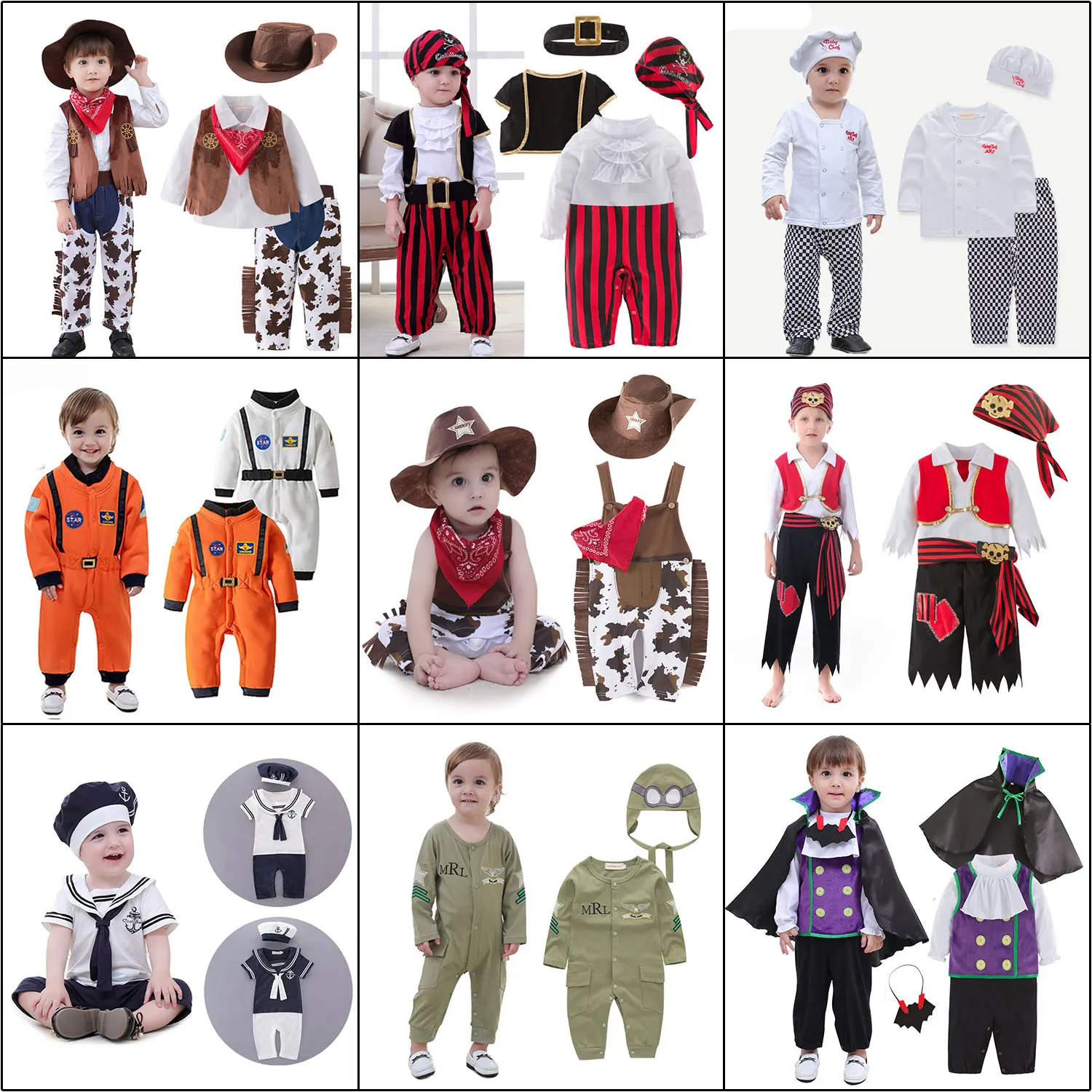 Umorden Toddler Baby Boys Purim Halloween Costumes Cosplay Cowboy Astronaut Pirate Occupation Role Play Outfit Fancy Dress Up
