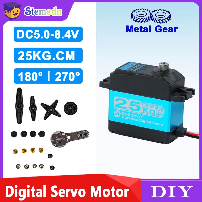 

25kg.cm Coreless Digital Servo High Torque Metal Gear 180°/270° Waterproof for 1:8 1:10 1:12 RC Cars Robots