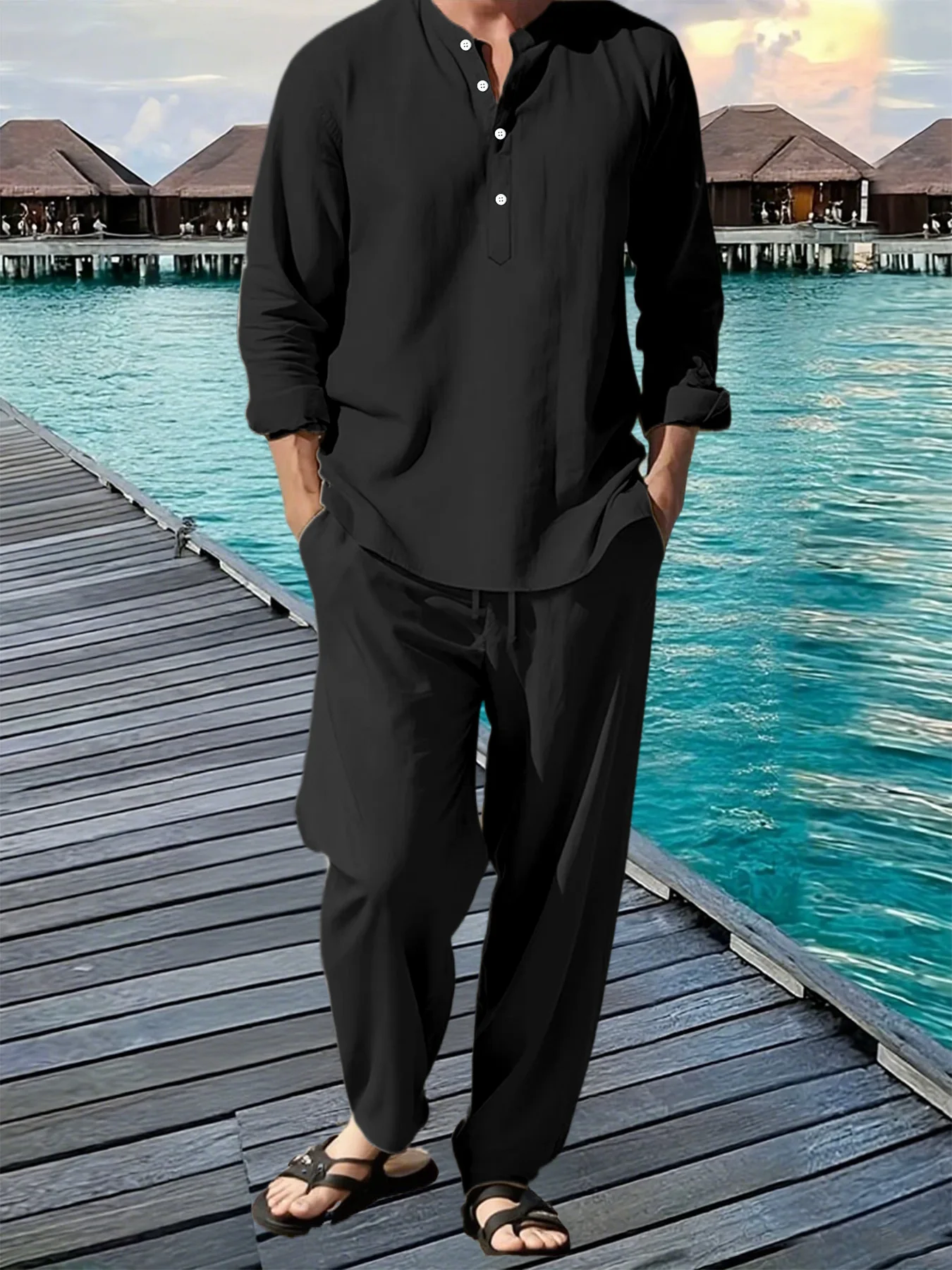 NONE Men Shirt Pants Set Long Sleeve 6