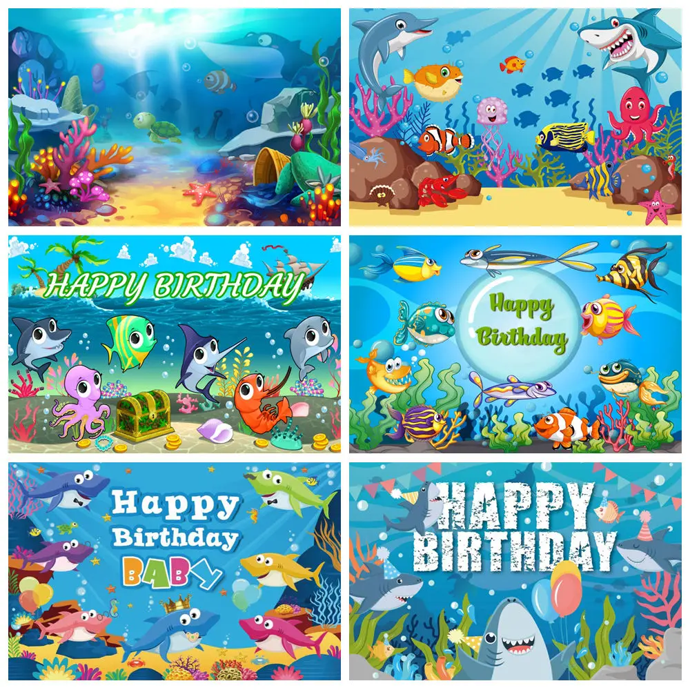 

Underwater World Cute Sharks Backdrop Fish Dolphin Baby Shower Newborn Kids Birthday Party Photography Background Studio Decor
