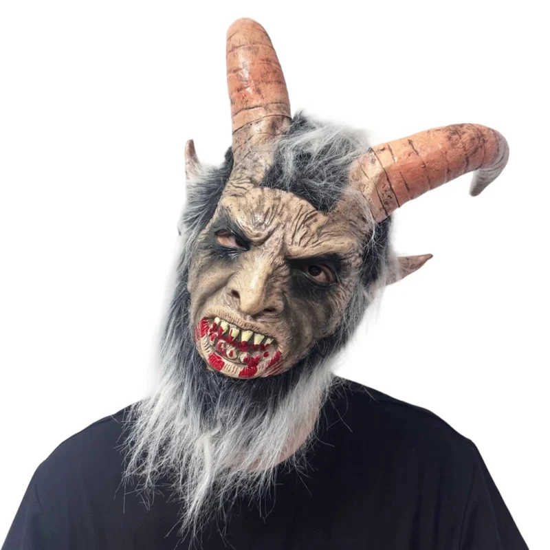 قناع شيطان من اللاتكس مع قرون فم دموي لحفلة الهالوين وأغطية الرأس وإكسسوارات التنكرية ob;8