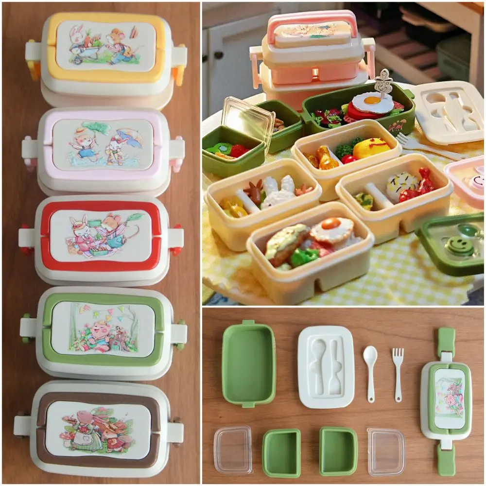 Cute 1/6 1/12 Scale Doll Picnic Box Multicolor Plastic Doll Accessories Cartoon Pattern Dollhouse Lunch Box Dollhouse