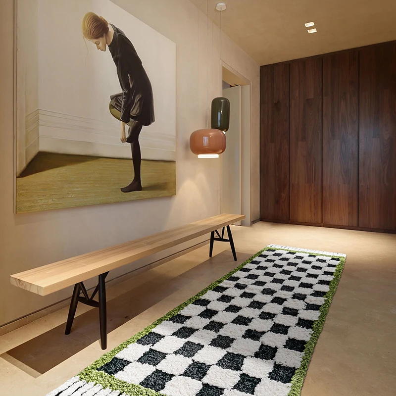 Checkerboard Plaid Rug Door Mat Soft Thick Fluffy Tuftted Door Floor Carpet Bathroom Absorbent Rug Toilet Kitchen Entrance F