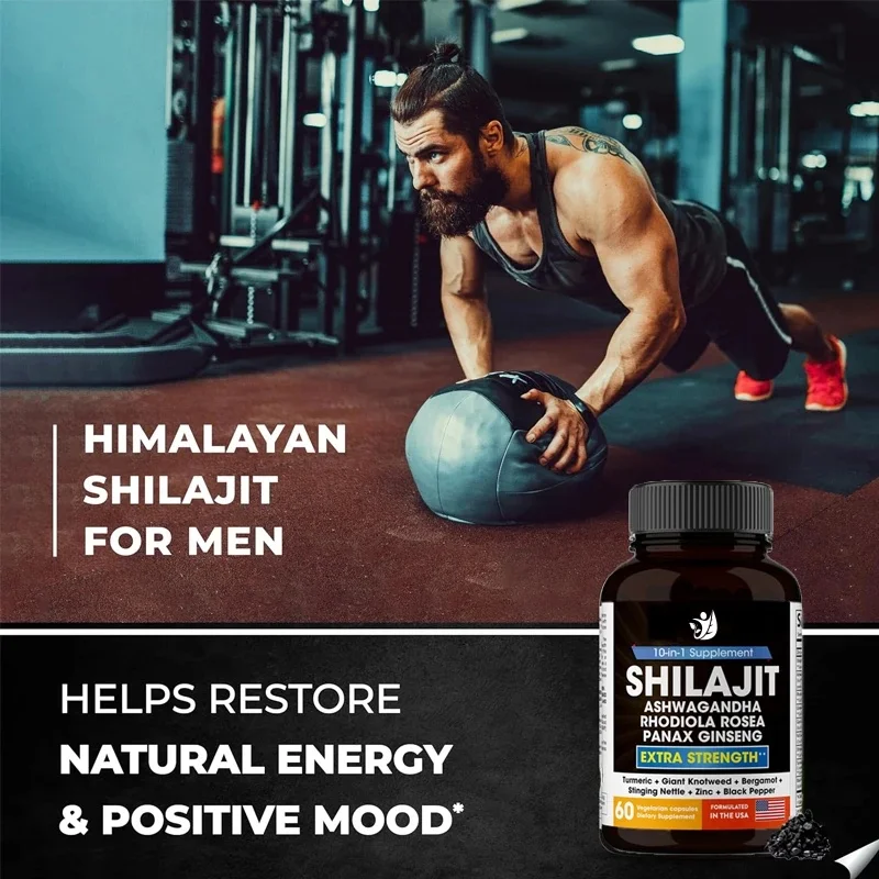 Shilajit-男性用の純粋なヒマラヤカプセル,南アフリカの飲酒ナス,ロジオラ,高麗人参,イラクサ,18000 mg,60