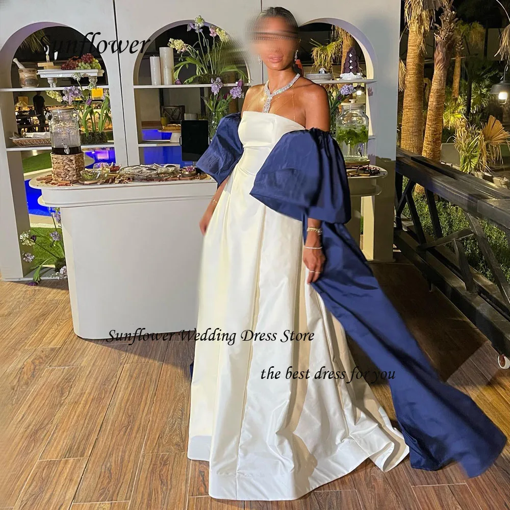 

Sunflower Strapless Evening Dress 2023 Slim Backless Satin Bell Sleeves Prom dress A-LINE Floor-Length Pary Dress