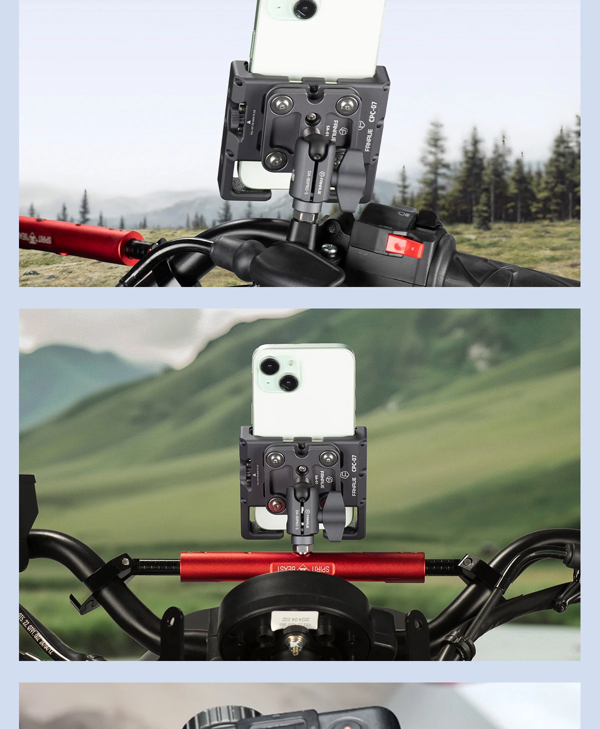 FANAUE Motorrad-Querstangenverlängerung, Pleuelhalterung, passt sich an 17 mm Kugelkopf-Handy-Sportkamera-Zubehör an – Detail 10