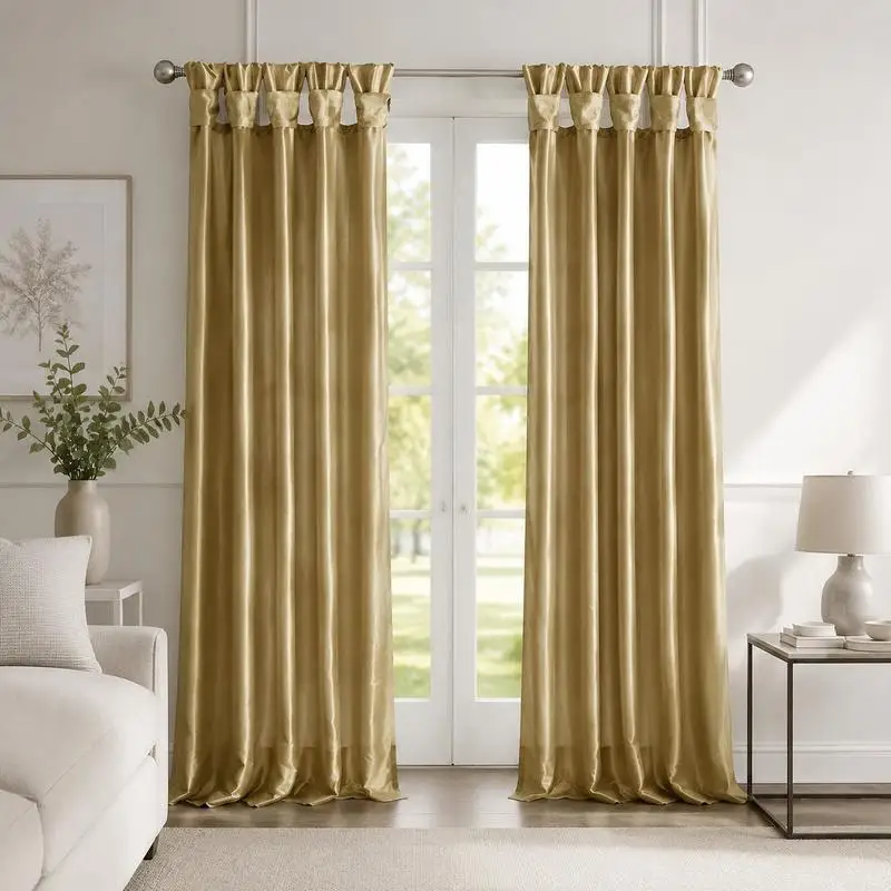 1PCS Linen Textured Twist Tab Curtain Panel 50x84 Inch, Polyester Faux Silk Fabric with Lining, Semi Blackout Thermal Insulated Drapes for Living Room Bedroom, Bronze