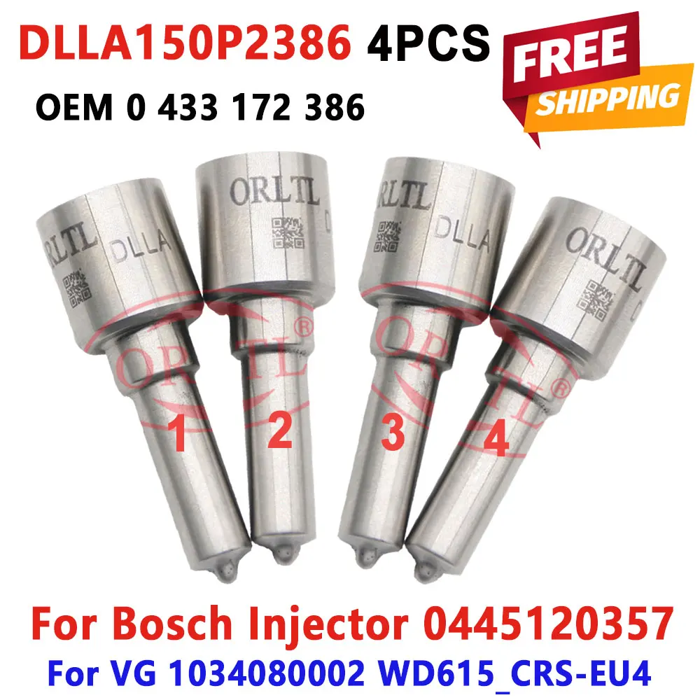 4 Pcs Diesel DLLA 150 P 2386 Common Rail Nozzle DLLA150P2386 0433172386 for 0 445 120 357 0445120357 VG 1034080002 WD615_CRS-EU4