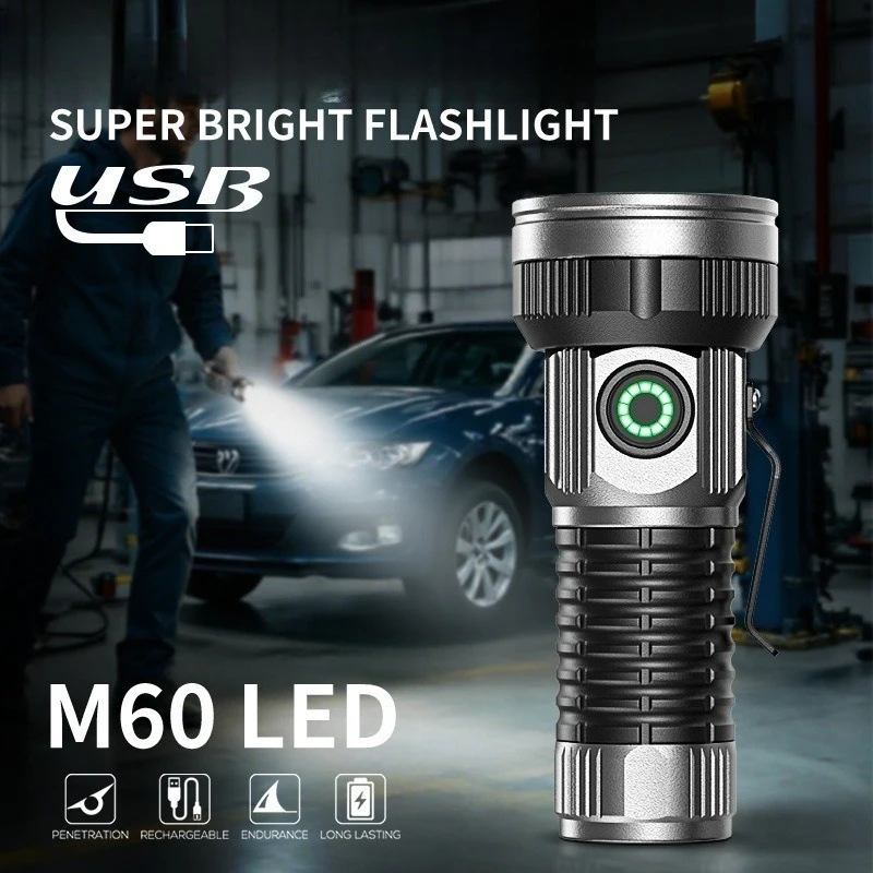 

Super Bright Flashlight M60 Camping Torch Rechargeable Magnet Work Light Outdoor Searchlight Waterproof Portable Emergency Lamp