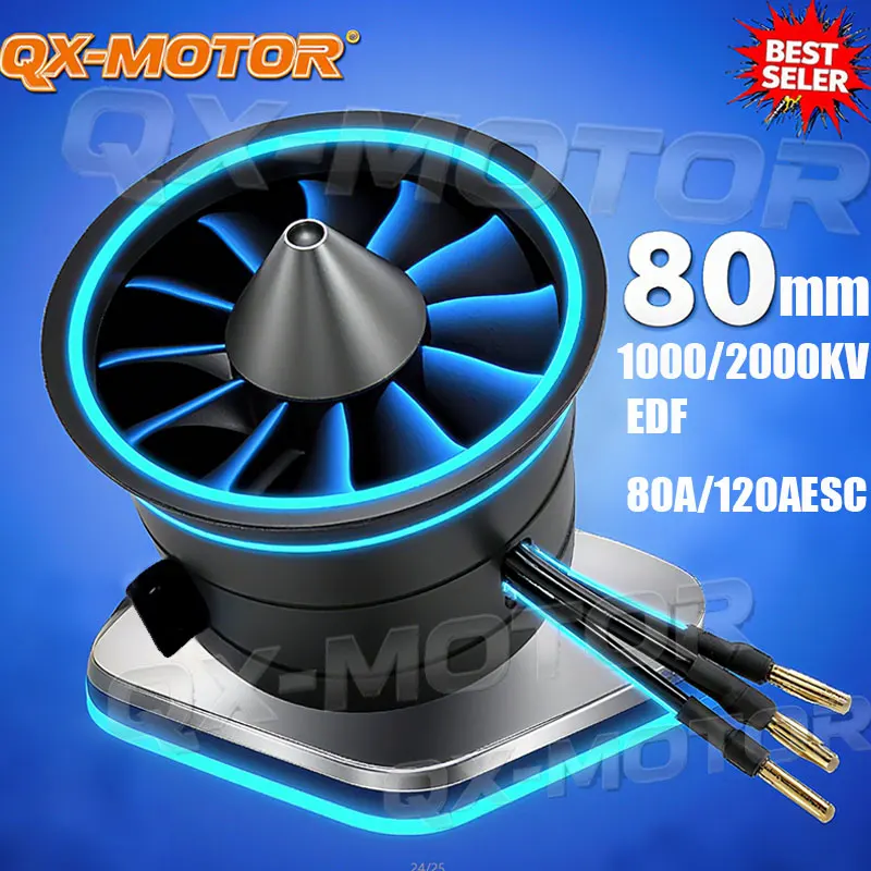 

QX-MOTOR 80 мм 12-лопастной канальный вентилятор + бесщеточный двигатель 1000 кВ/2000 кВ + регулятор скорости 80 А/120 А для аксессуаров для радиоуправляемых моделей дрона