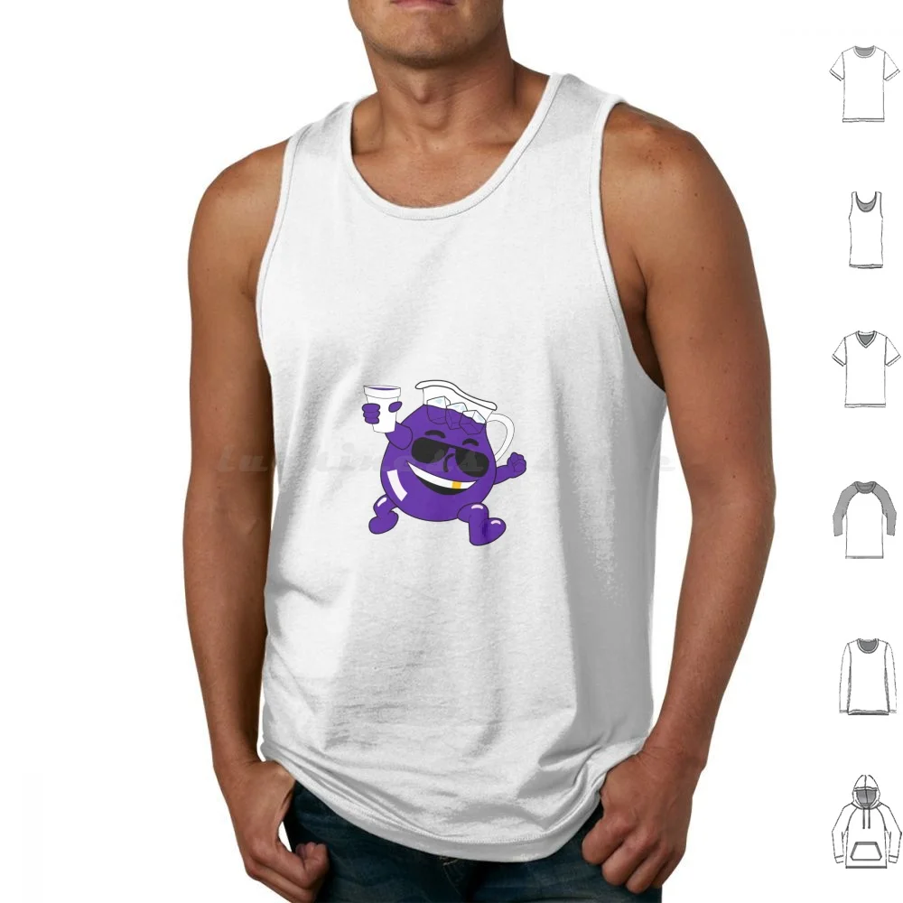 Camisetas sin mangas de algodón para hombre, Tops con estampado de Kool Aid, bebida púrpura, bebida magra Purp, jarra fresca de dientes dorados, refresco de verano