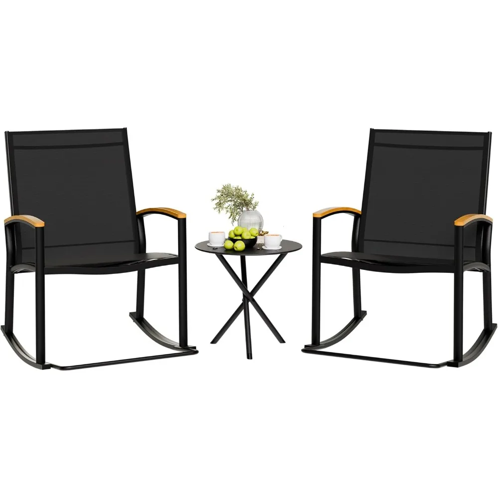 

3 Piece Outdoor Rocking Bistro Set, Textilene Fabric Small Patio Furniture Set, Front Porch Rocker Chairs Conversation Set with