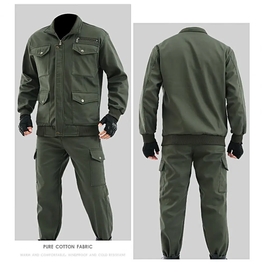 Military Long Sleeve Fleece Lining Cargo Coats Pants Sets Men Tracksuit Multi Pockets Training Outfit Male ropa hombre