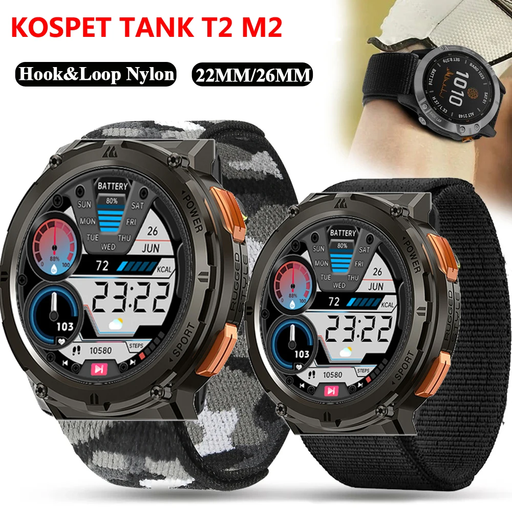 

Strap for KOSPET TANK T2 M2 Smart Watch Nylon Loop Strap 22mm Qucik Fit Band Adjustable Bracelet Correa Accessories