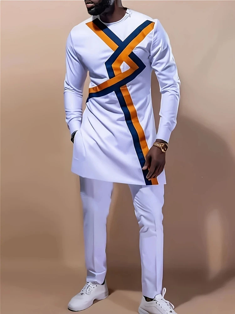 

Men's Casual Long-Sleeved Two-Piece Set: Mid-Length Top and Trousers