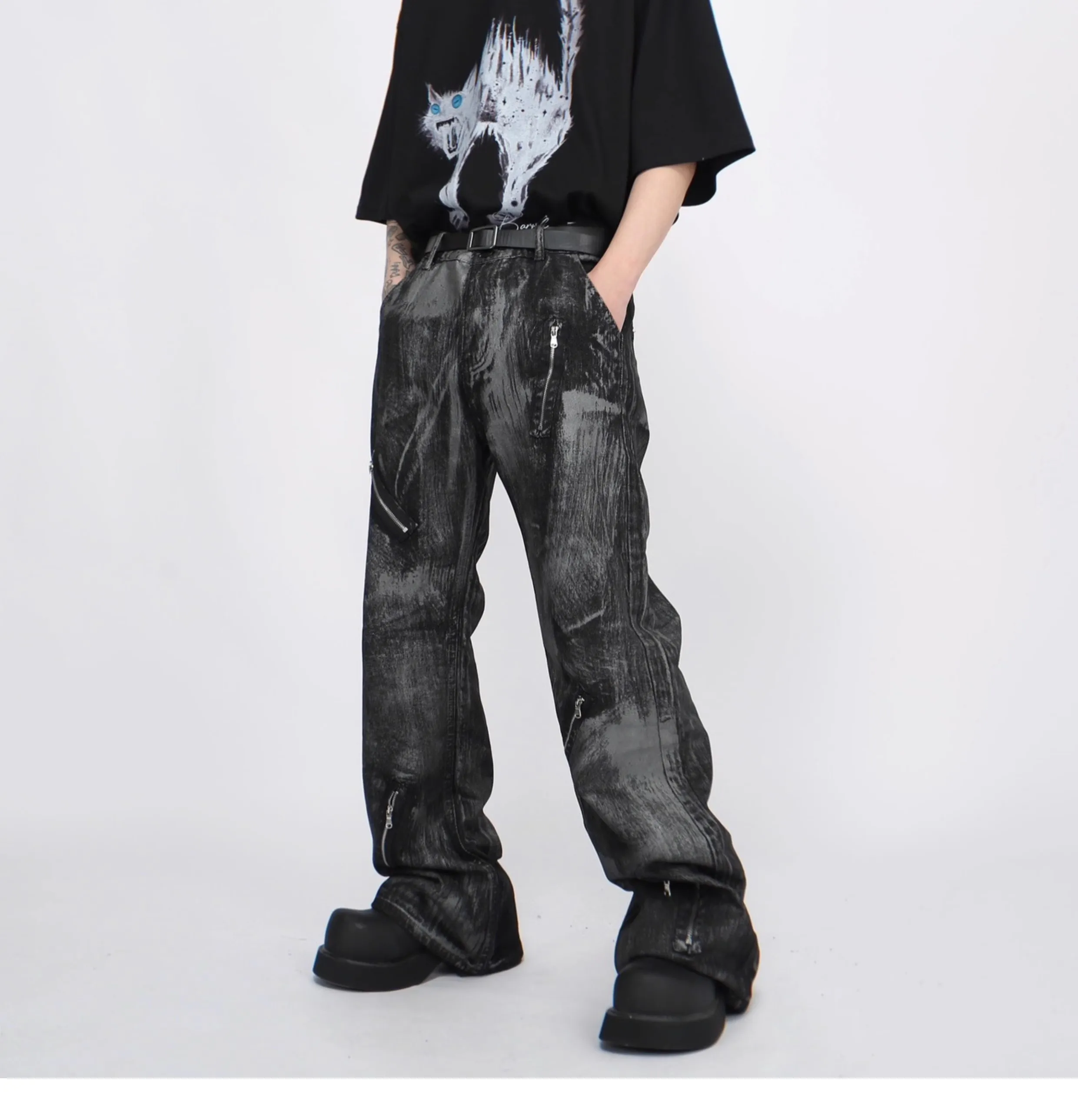 

2025 New Washed Jeans Men Vintage Wide Leg Loose Fitting Niche Casual Pants High Waisted Male Trouser Button Zipper Denims