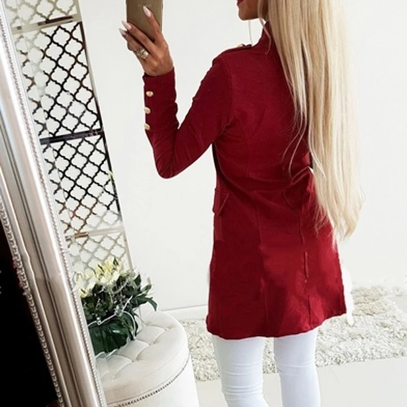 Women Casual Single Breasted Pocket Women Long Jackets Elegant Long Sleeve Blazer Outerwear 2024 New Autumn Winter Suit Blazer