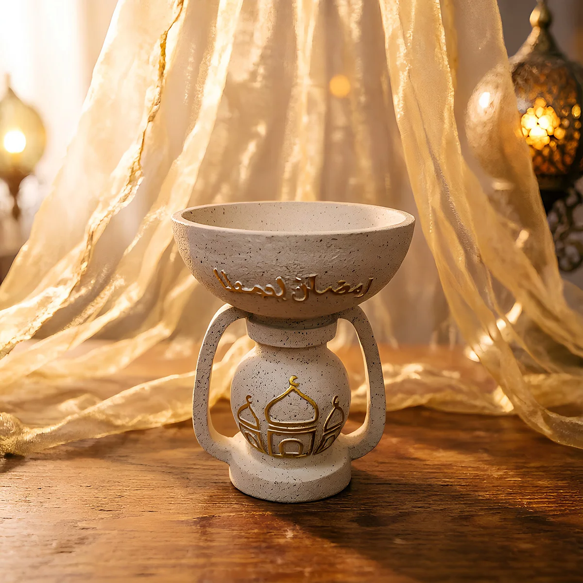 Middle Eastern Style Decorative Storage Tray with Crescent Moon for Ramadan, Nuts, Candies, and Small Items