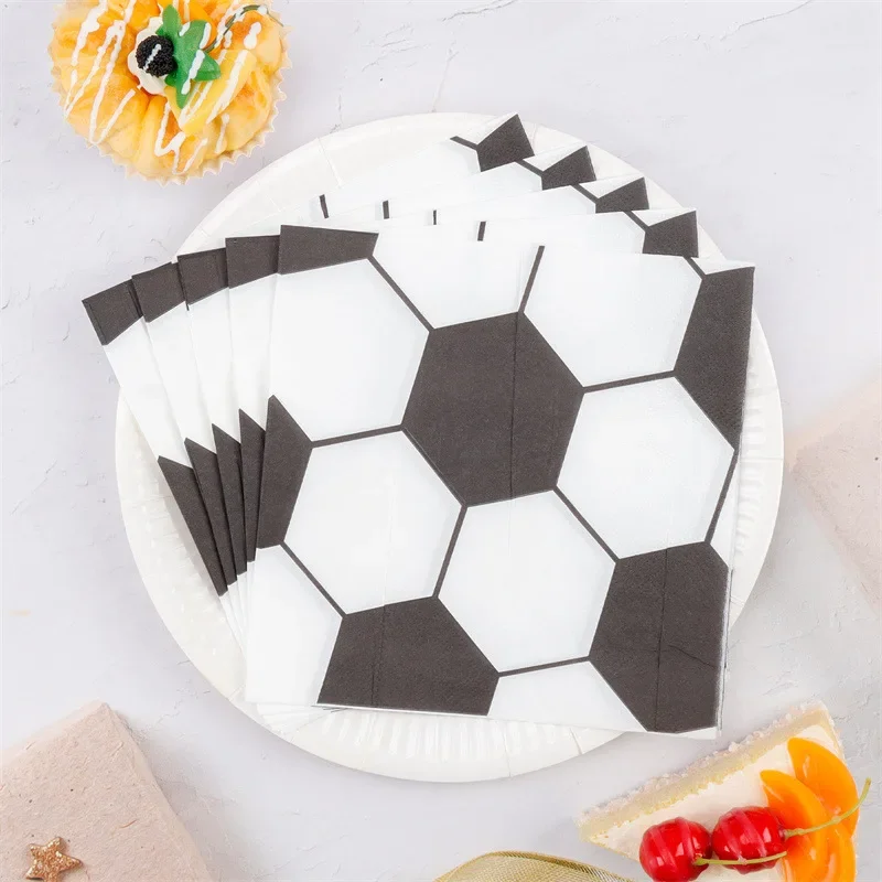20pcs 33cm 2Layer Football Themed Party Napkins Black and White Football Printed Decorative Napkins Disposable Meal Pads