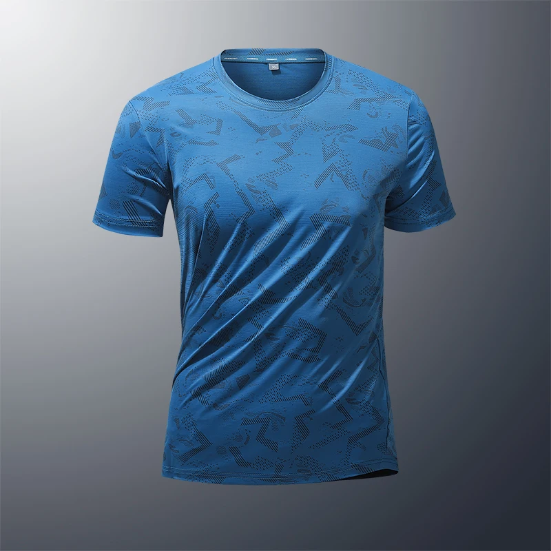 

New Summer Fashion Printed Versatile Ice Silk Short Sleeved T-Shirt For Men'S Quick Drying Round Neck Sports Casual Loose Top