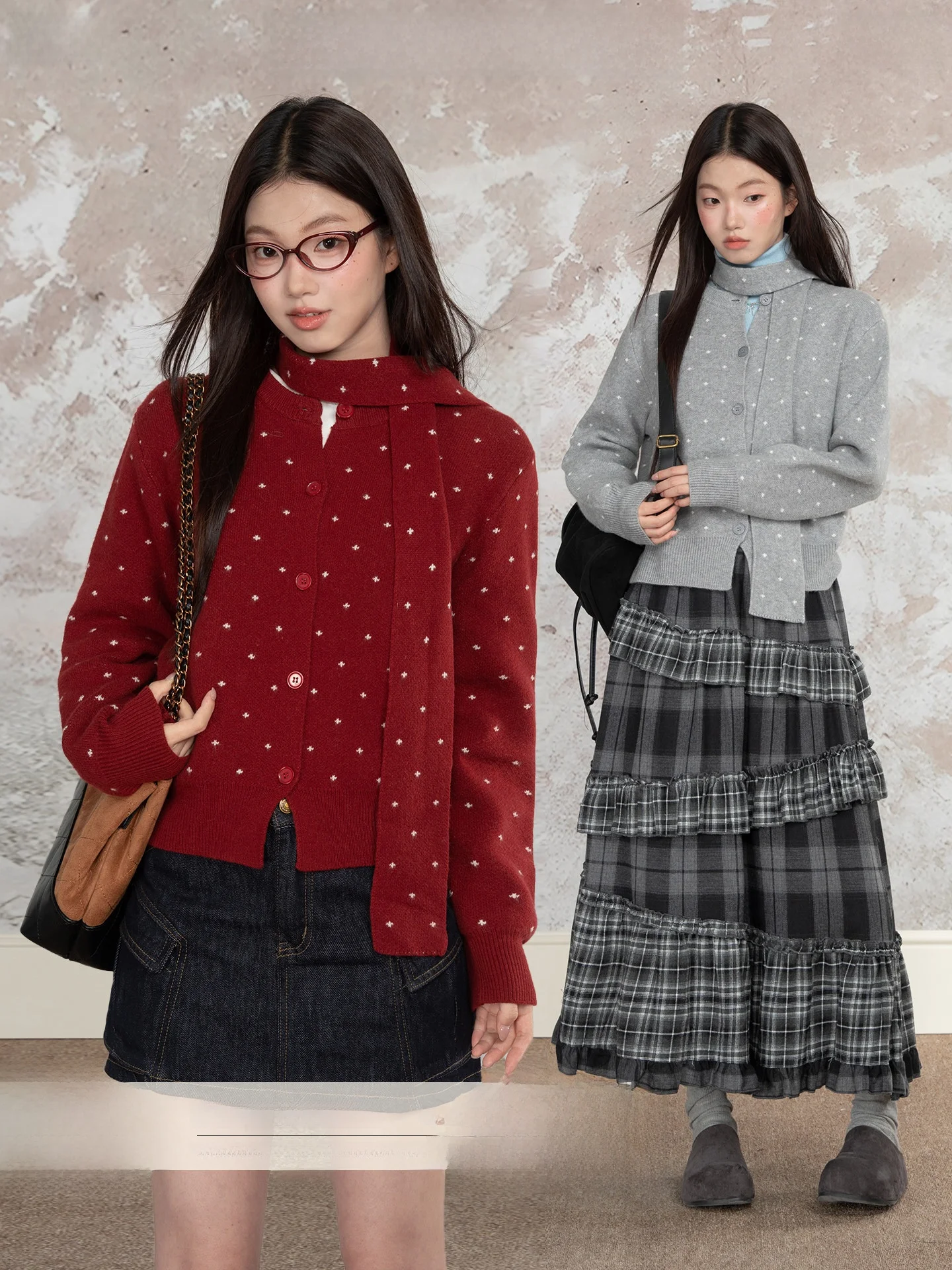 

Loveheynew Vintage Color Blo round Ne Fair Isle Knitted Open Cardigan Women's Autumn Winter Slimming Agel Top