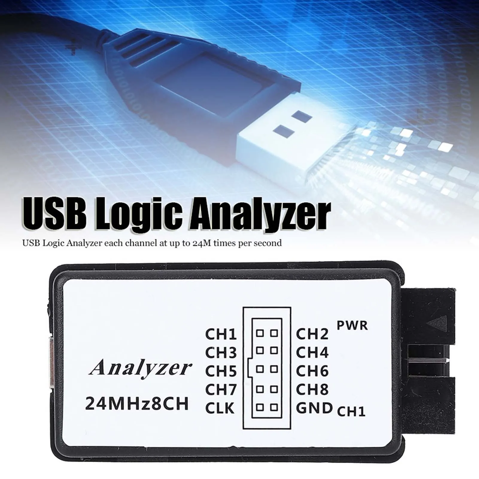 Logic Analyzer Device Logic Analyzer 24MHz USB Logic Analyzer Device Set Mini Digital Pocket Size 8 Channel Input Memory 24MHz