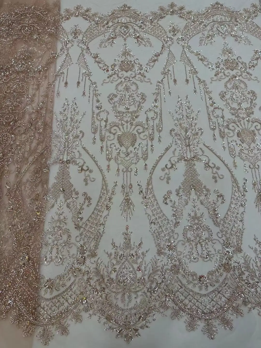 African beads Lace Fabric High Quality Sequins Fabric French Nigerian J-1308069 Wedding Bridal Fabric