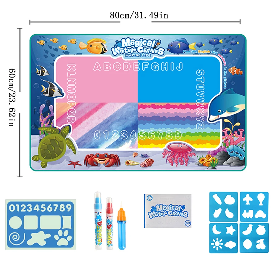 80*60CM Magie Wasser Zeichnung Matte Färbung Doodle Mit Wiederverwendbare Magie Stifte Montessori Malerei Bord Pädagogisches Spielzeug Kinder geschenke
