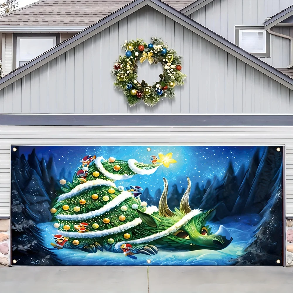 2D дверной флаг: 1 флаг с крышкой для рождественских гаражных ворот, универсальный дизайн дракона и рождественской елки для праздников
