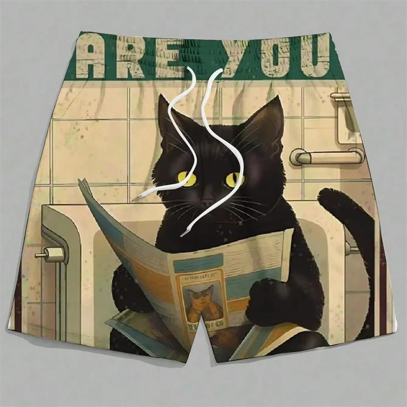 

Мужские пляжные шорты с кошачьим узором и 3D принтом, модные шорты для плавания с забавными животными, летние повседневные спортивные быстросохнущие мужские плавки для отдыха