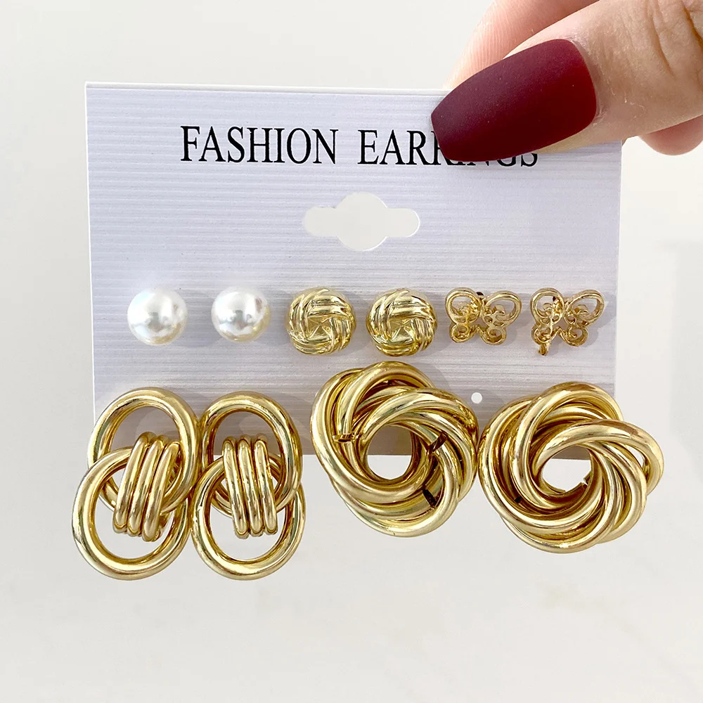 Vintage Metal Twisted Rope Knot Stud Earrings Fashion Hollow Butterfly Leaf Earrings Women\'s Versatile Big Set Jewelry Gift 2025