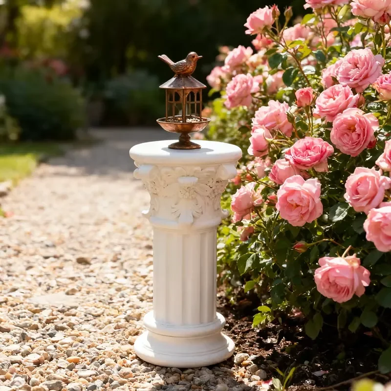 Classic European Roman Style White Resin Vase with Floral Carvings Handmade Home Decor for Garden Balcony Decoration with