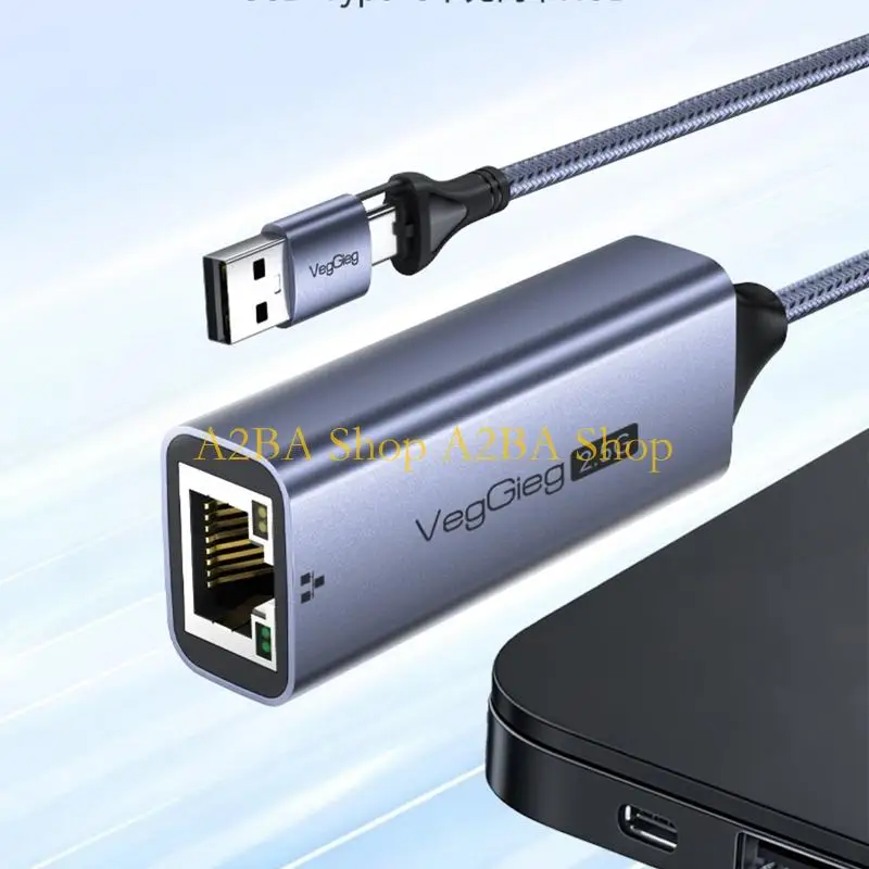 

A2BA Fast 2.5Gbps Ethernet Adapter USB A And USB C Plug Supports Multiple Operating Systems For Laptop Tablets