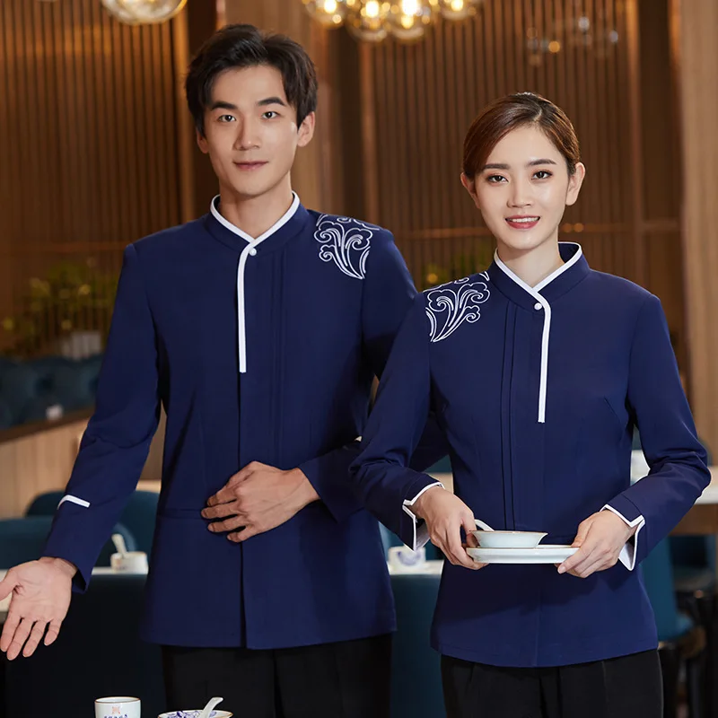 

Hotel Work Uniforms Autumn Winter Women Hot Pot Restaurant BBQ Restaurant Tea House Chinese Style Waiter Long Sleeve Unisex