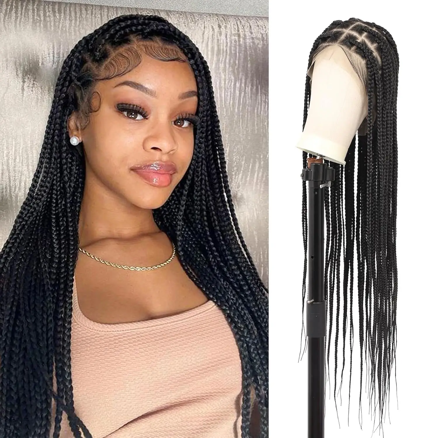 Synthetic Long Braided Wigs Box Braids Wig Full Lace Braided Wig for Black Women Blended Lace Front Braiding Hair Wig