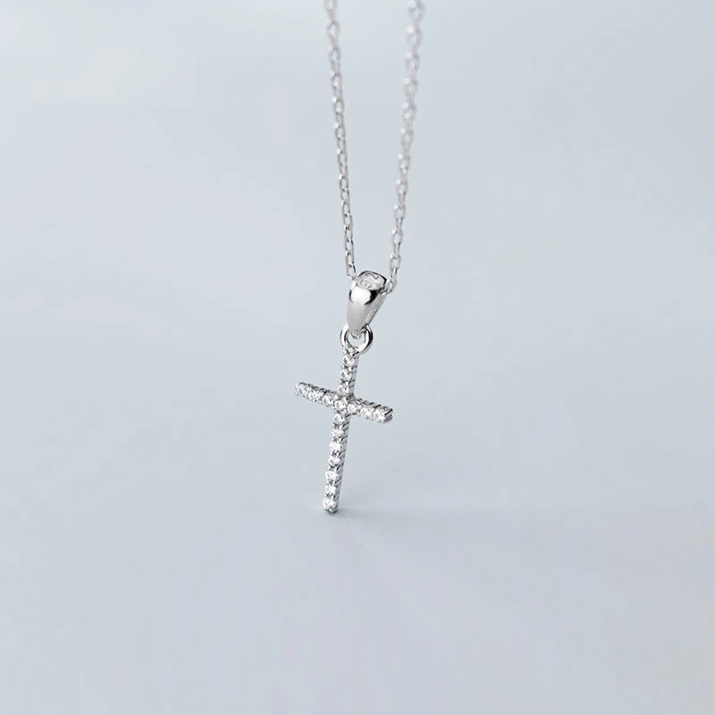Modian Dazzling Zircon Luxury Cross Pendant Necklace Real 925 Sterling Silver for Women Link Chain Necklace Fashion Jewelry