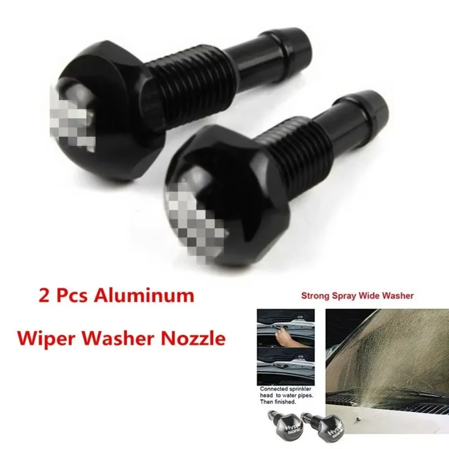 2Pc  Aluminum Black Car Hood Windshield Washer Wiper Water Spray Nozzle Kits auto parts