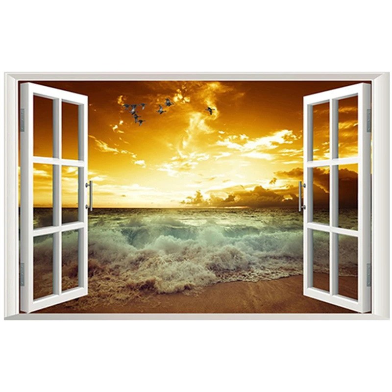 ศิลปะบนผนัง3มิติ, พระอาทิตย์ขึ้นบนทะเล, ภาพจิตรกรรมฝาผนัง, สติกเกอร์หน้าต่างปลอมไวนิล, hiasan kamar นั่งเล่น, คลื่นขาวชายหาด, วอลล์เปเปอร์ทิวทัศน์