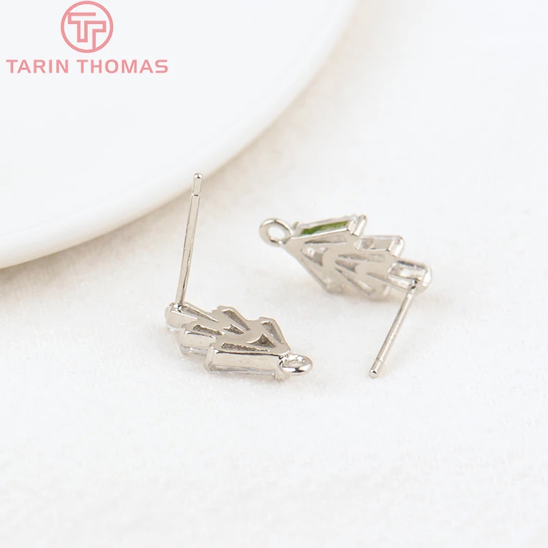 (2294)4PCS 14.5*7.5MM 24K Gold Color Brass Zircon Tree Leaf Leaves Stud Earrings High Quality Jewelry Findings Accessories