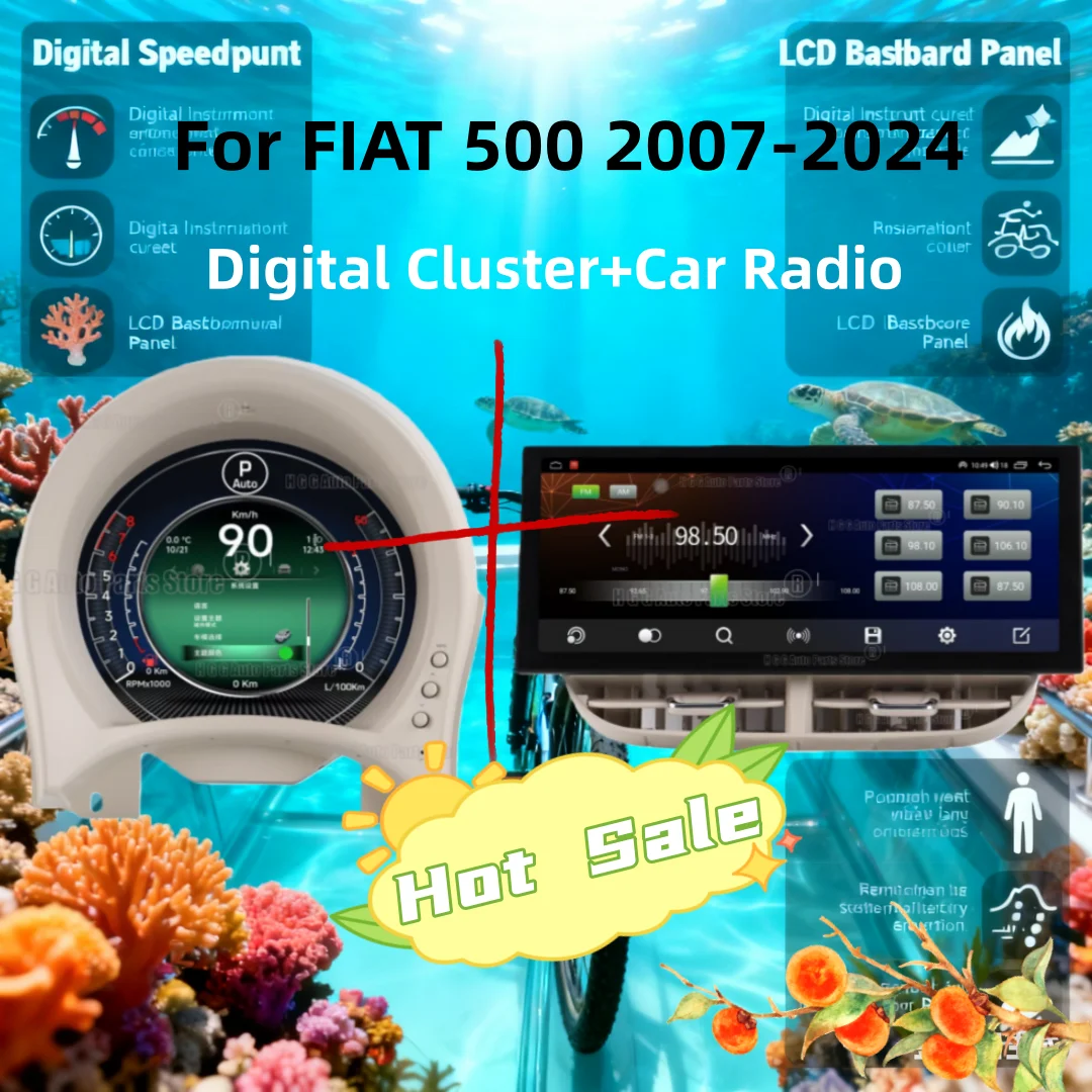 Android14 For FIAT 500 2007-2024 Series Car GPS Navi Radio Multimedia Player Video CarPlay Stereo LCD Digital Cluster Dashboard