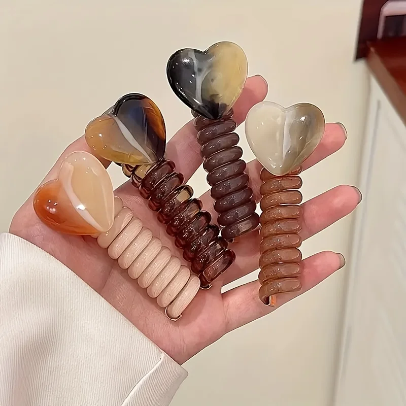 4 pieces elegant heart-shaped hair bands - mixed color ponytail bands, daily accessories for all seasons