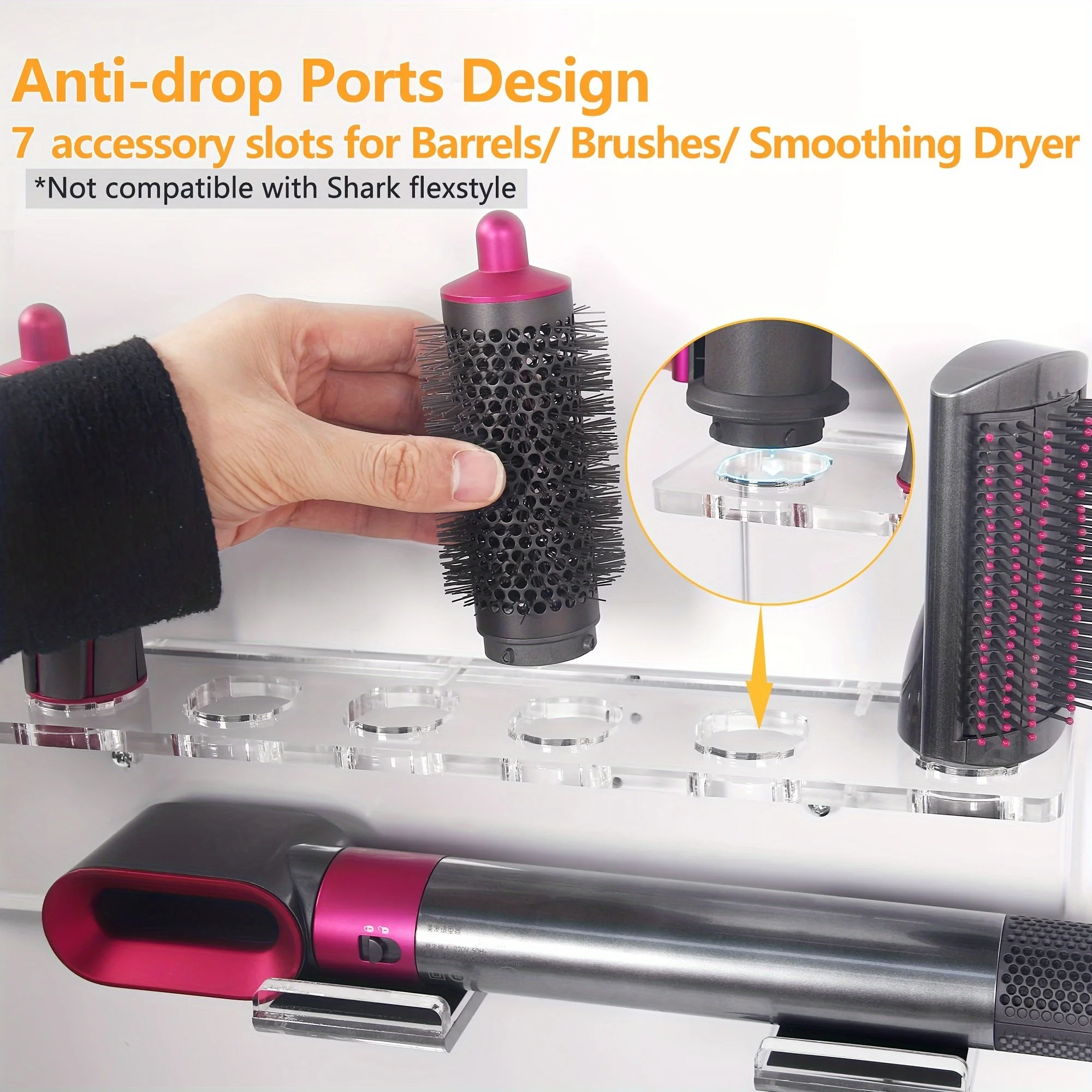 Acrylic wall mounted bracket For Dyson curling sticks, bathroom curler accessories storage rack, dressing table storage rack