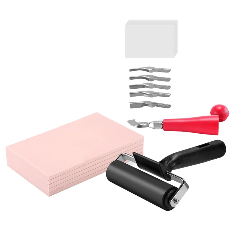 

5 упаковок 4 x 6 дюймов, мягкие резиновые ленолеумные блоки для гравировки, идеально подходят для изготовления штампов — включает инструменты для гравировки-A21R