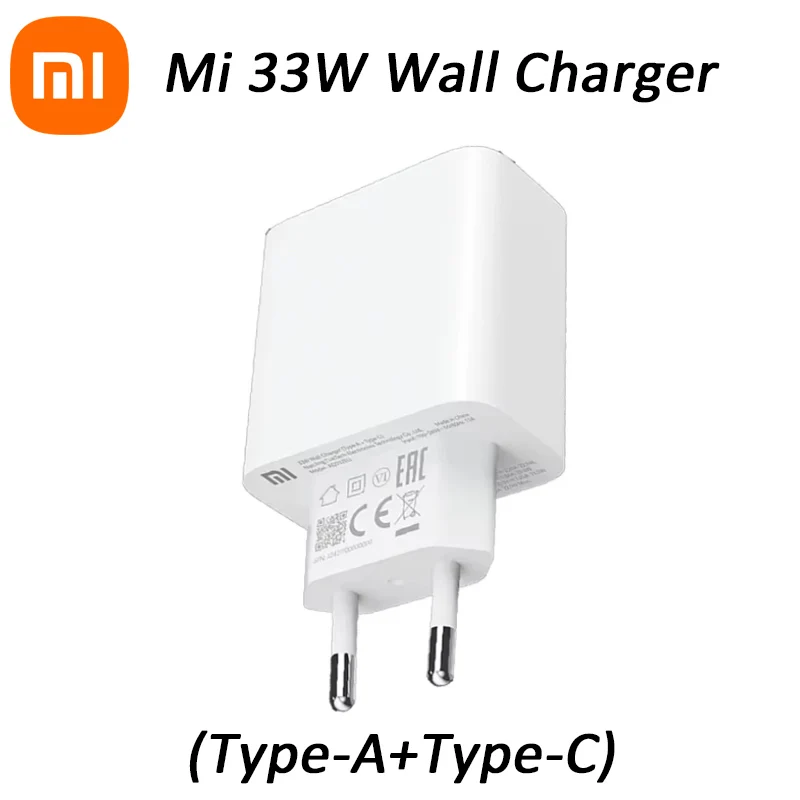 

Original Xiaomi 33W Wall Charger Type-A + Type-C Fast Charger for Xiaomi Phone Mi EU Wall Charging Adapter