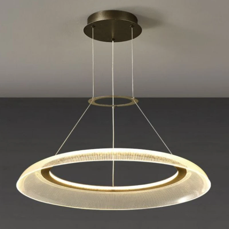 French Light Luxury Acrylic Pendant Lights for Living Room Dining Hall Ultra-Thin Metallic Luster Elegant LED Lighting Fixtures
