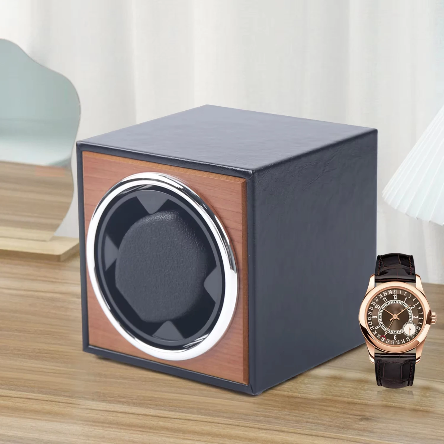 Automatic Rotating Single Watch Winder in Black PU Display Box  ,Watch Box Organizer, Gift  Loved Ones Coin display Ammo box Box