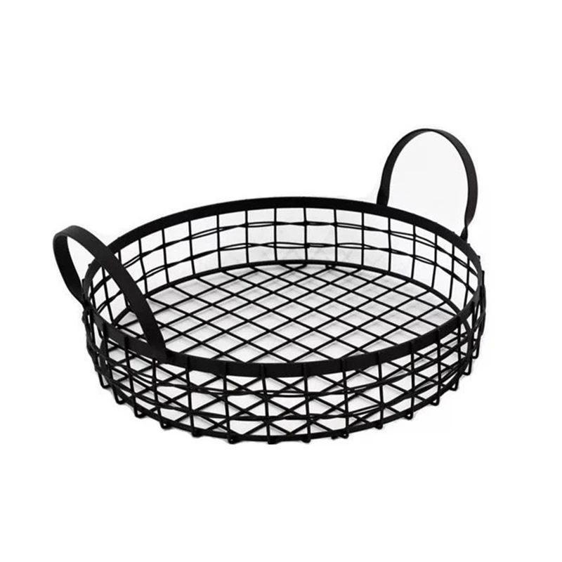 

Wrought Iron Storage Hamper Metal Home Desktop Bread Snack Basket Binaural Fruit Basket Candy Basket