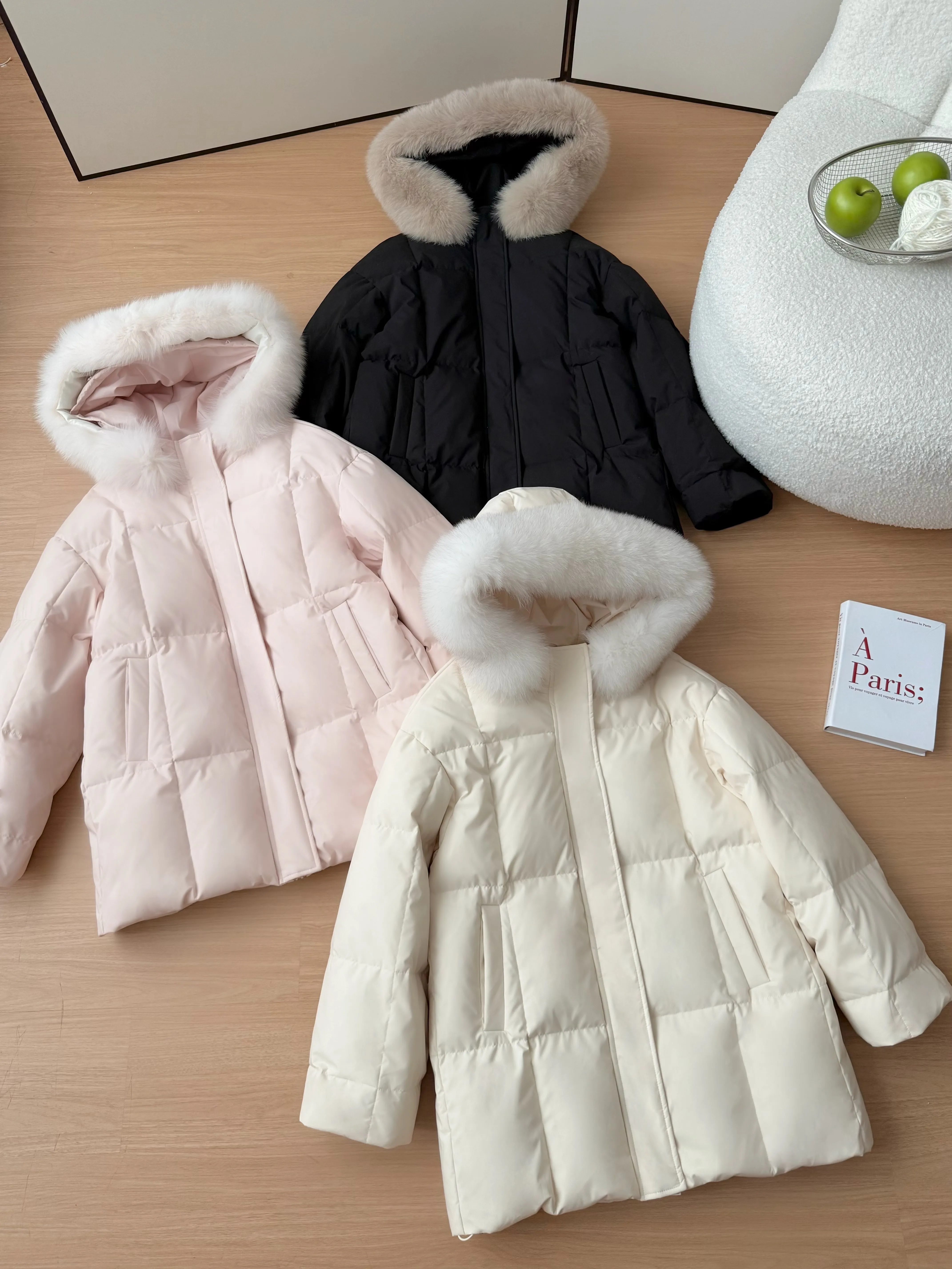 Cappotto da donna autunno inverno finto finale con cappuccio spesso caldo piumino d'anatra bianco da donna tinta unita con cerniera tenere al caldo piumino capispalla
