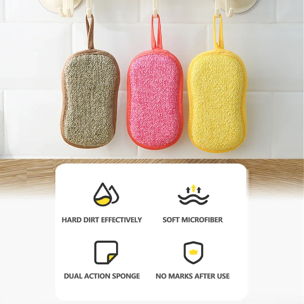 Sponge With Washable Handle Dish Reusable Household Cleaning Machine 5pcs Sided Double Anti Scratch Kitchen Multicolored