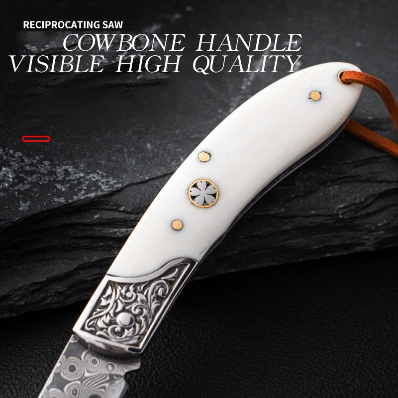 Hot selling pocket folding knife Damascus steel high hardness outdoor knife self-defense portable fruit outdoor camping knife